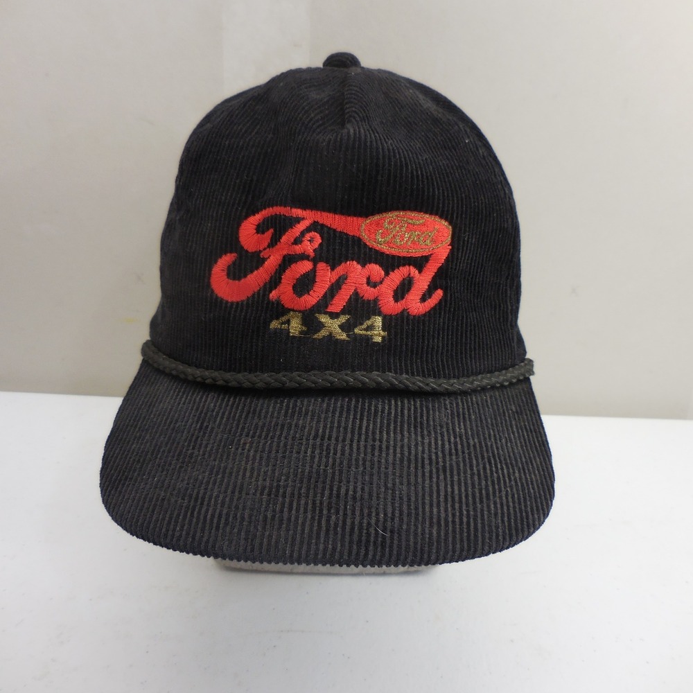 Vintage AmaPro Ford 4x4 Trucker‎ Hat Black Corduroy Rope Strapback Cap Korea 80s